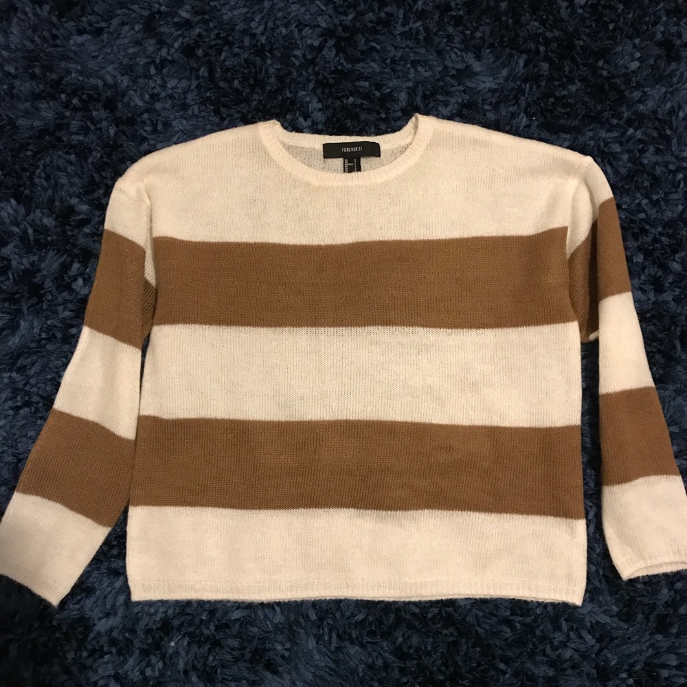 Forever21 White and brown striped sweater